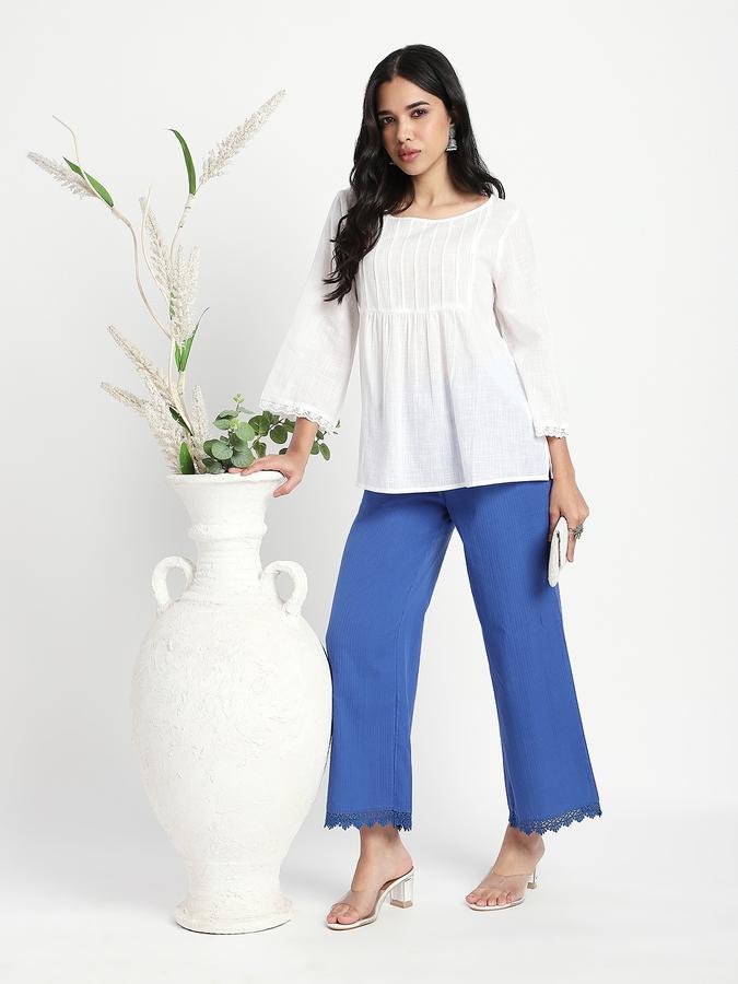 Women Viscose Relaxed Fit Round Neck Ruffled Top