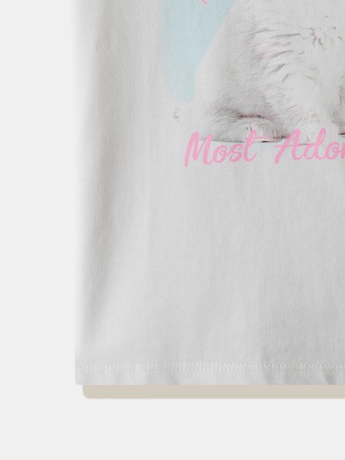 Girls Cotton Regular Fit Crew Neck Graphic T-shirt