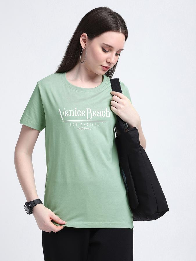 Women Cotton Regular Fit Crew Neck Slogan T-shirt