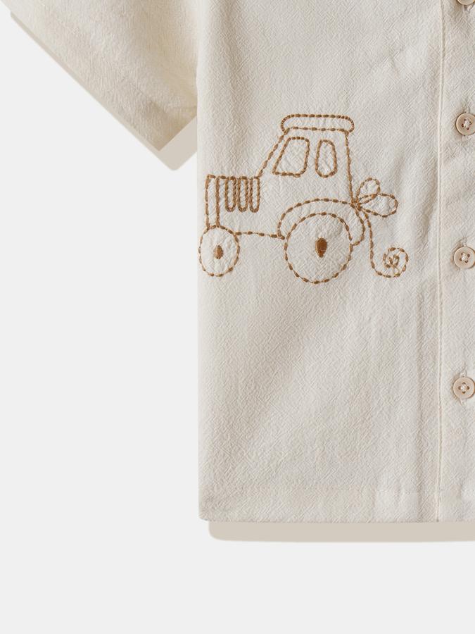 Boys Cotton Regular Fit Short Sleeve Embroidered Shirt