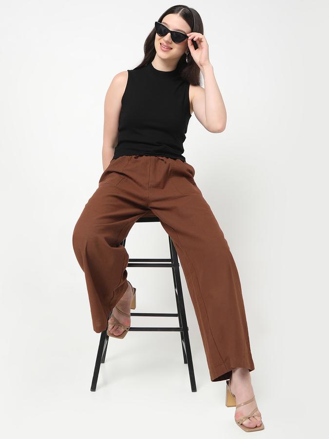 R&B Women Ivory Solid Wide-Leg Trousers