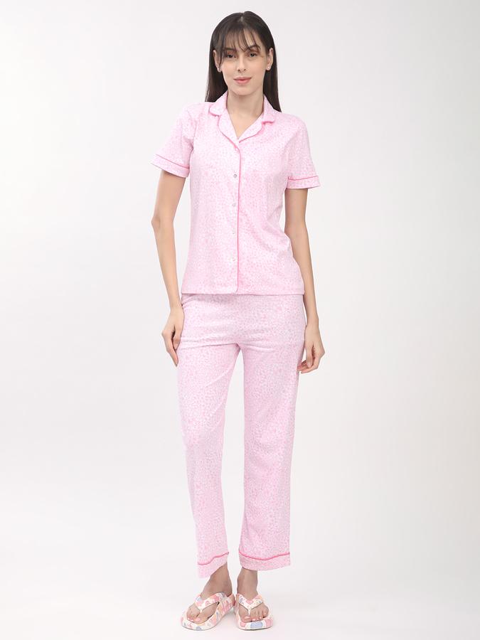 R&B Women Pink Striped Collared Pyjama Set
