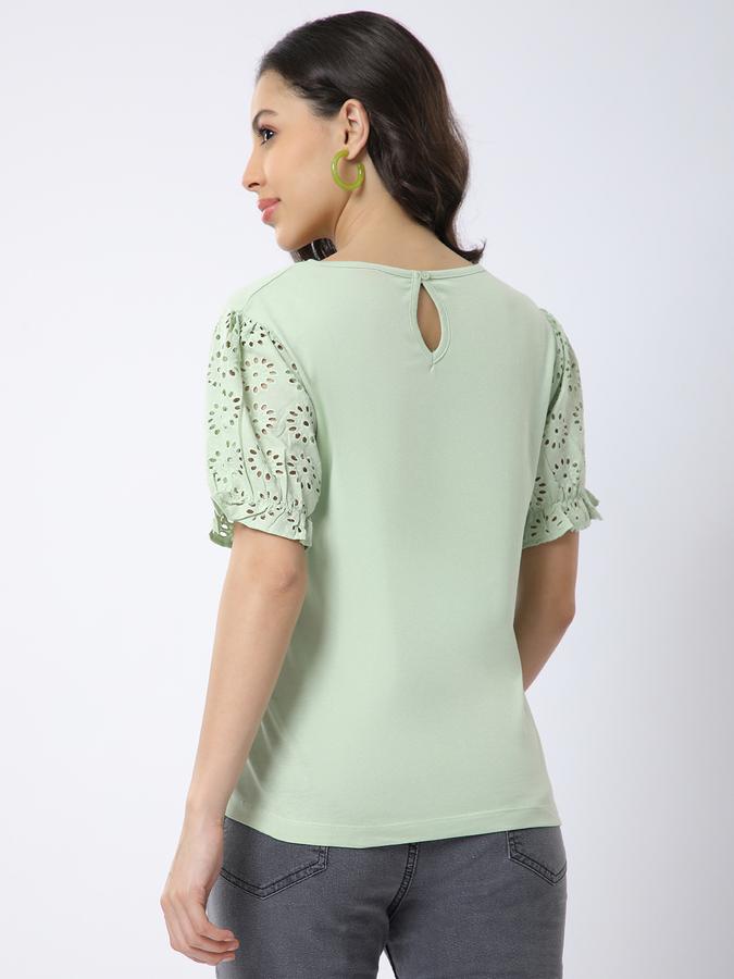 R&B Women Sage Solid Eyelet-Sleeve Top