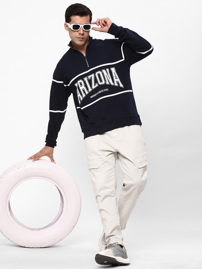 Men Fleece Regular Fit Half Zip Graphic Sweatshirt