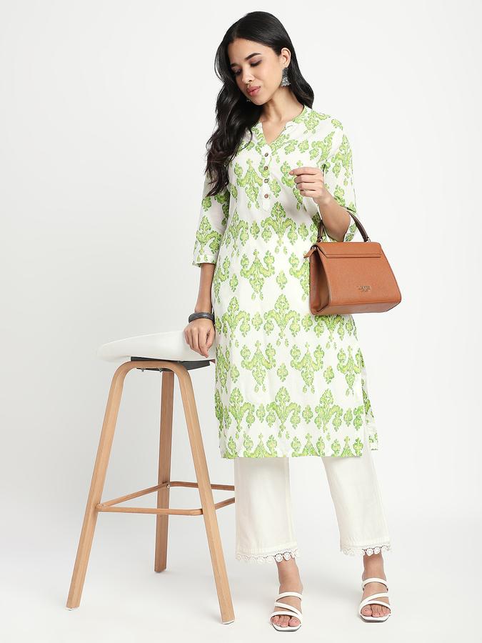 Women Viscose Regular Fit Mandarin Collar Printed Kurta