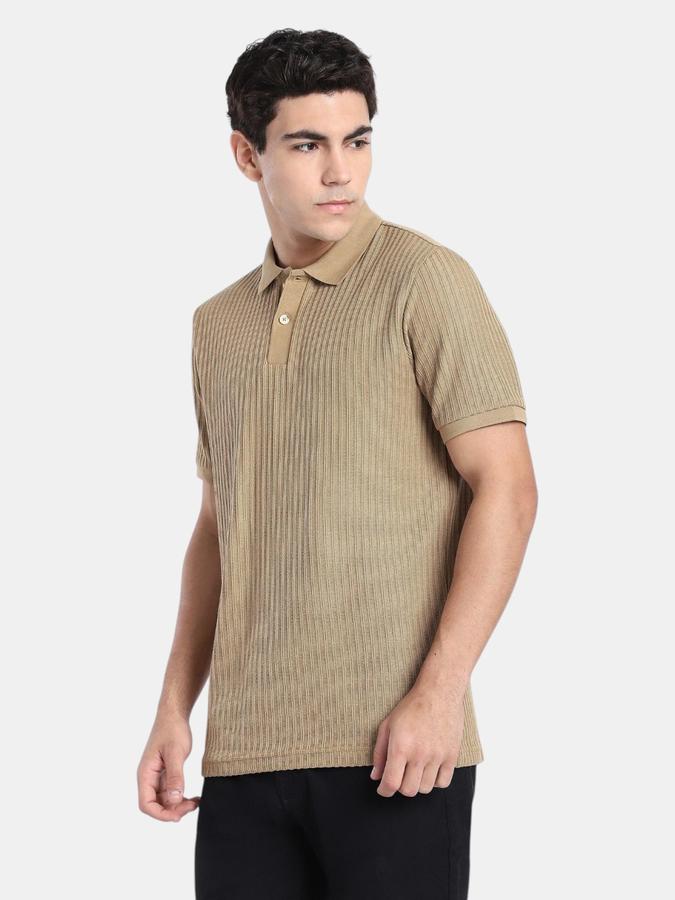 R&B Brown Textured Men Short Sleeve Polo T-shirt