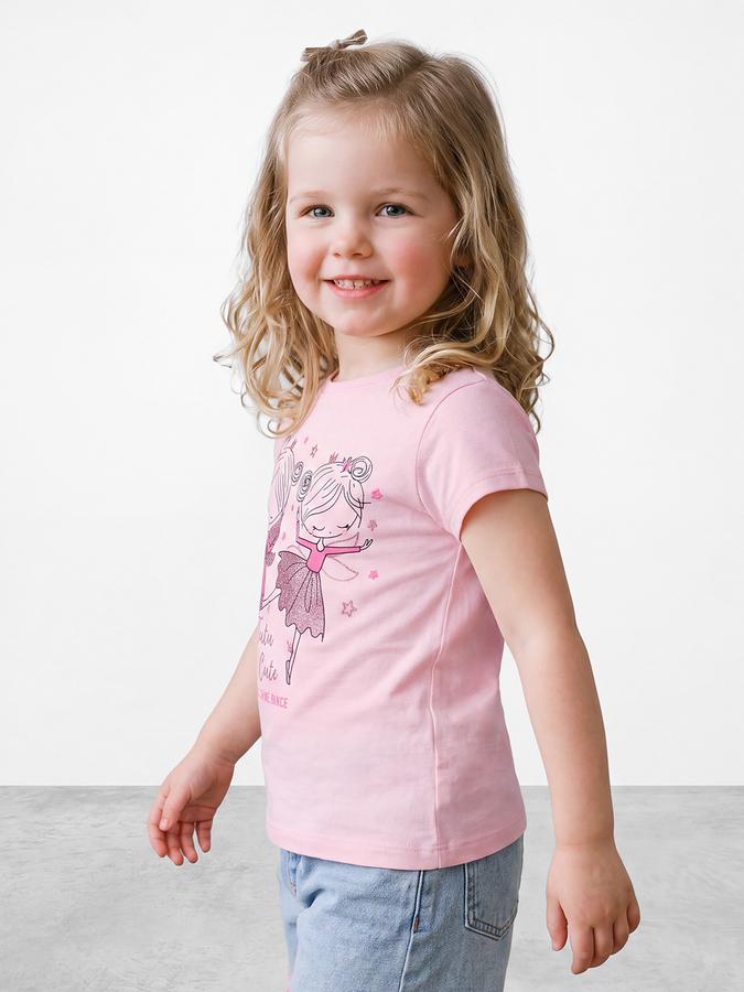 R&B Girls Pink Glitter Graphic Short Sleeves Tshirt