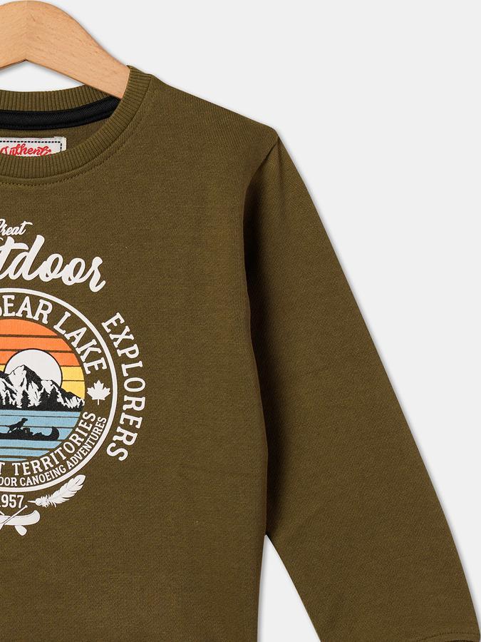 Boys Cotton Regular Fit Crew Neck Graphic Sweatshirt