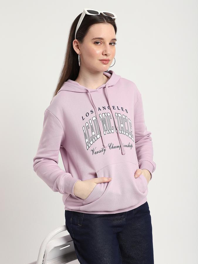 Women Cotton Blend Relaxed Fit Hooded Typographic Sweatshirt