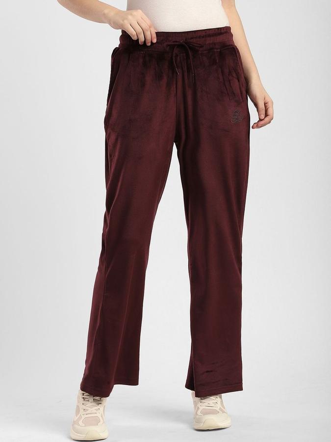 R&B Women Maroon Solid Relaxed Fit Trousers