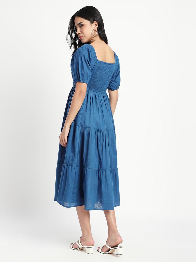 Women Cotton A-Line Midi Embroidered Dress