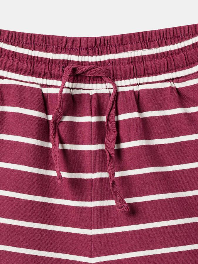 Girls Cotton Striped Mid-Waist Clean Hem Shorts