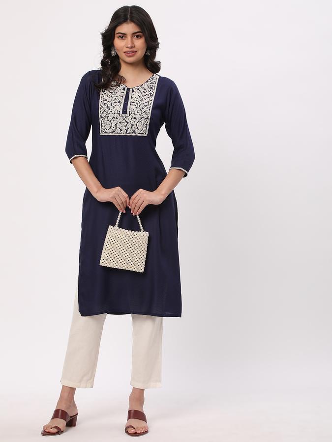 Women Embroidered Straight Kurta  data-index=