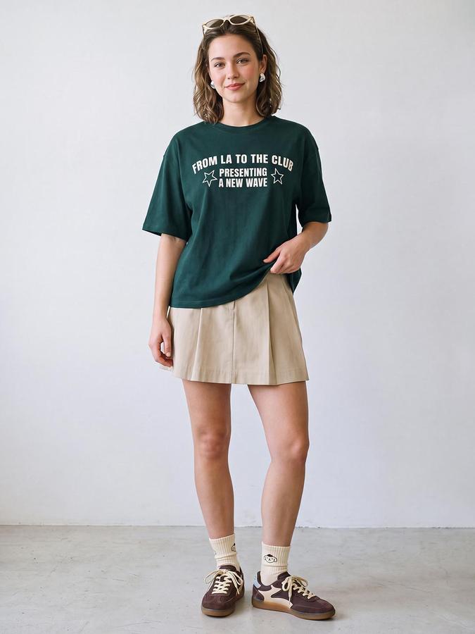 R&B Women Dark Green Typography Pure Cotton Round Neck Short Sleeves T-Shirt