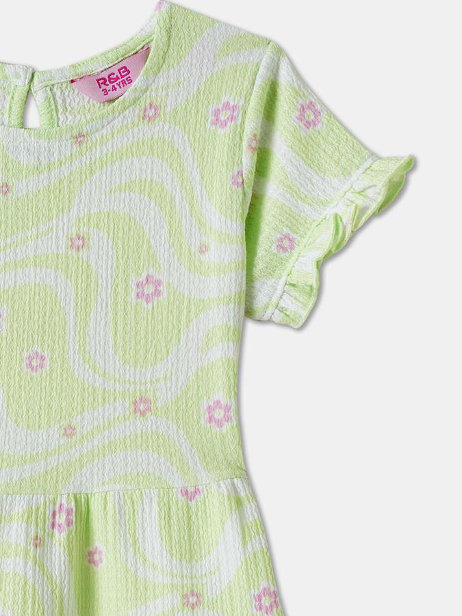 R&B Girls' White Printed Dress