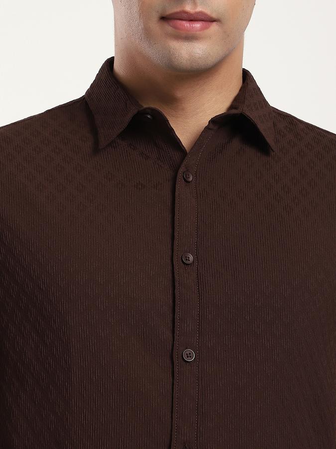 Men Polyester Slim Fit Shirt Collar Textured Shirt