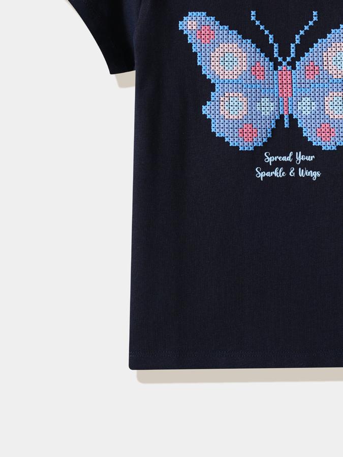 Girls Cotton Regular Fit Crew Neck Graphic T-shirt