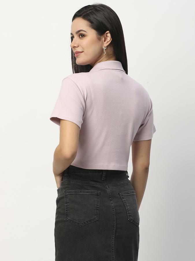 Women Slim Fit Top with Spread Collar image number 2