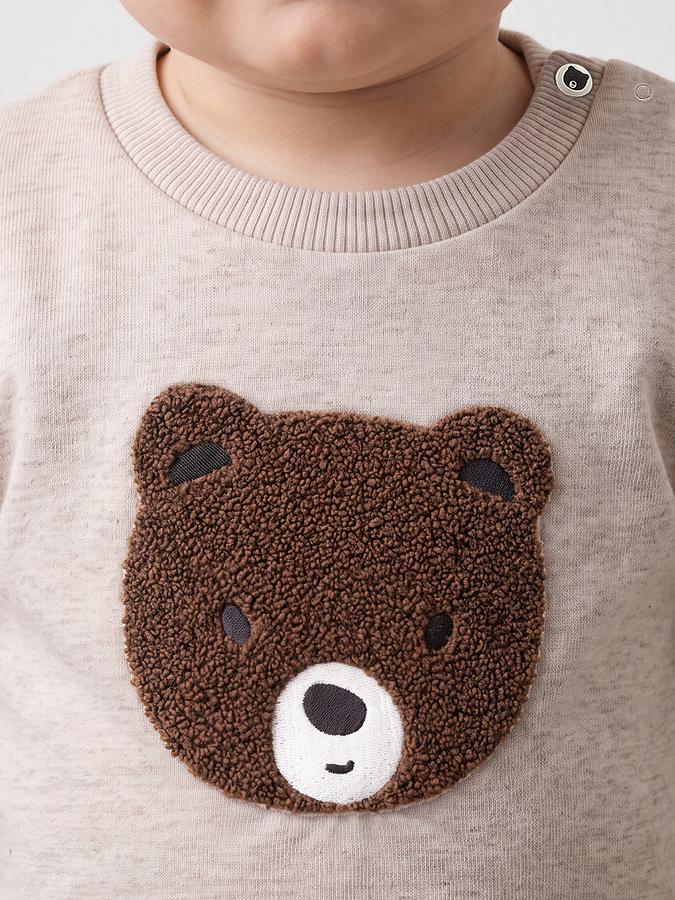 R&B Boys Beige Teddy Self Design Long Sleeves Sweatshirt