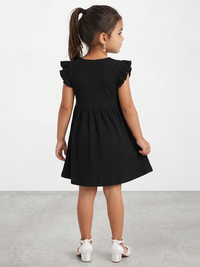 R&B Girl Black Floral Embroidery Flutter Sleeves Fit and Flare Dress