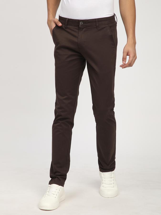 Men Cotton Skinny Fit Flat Front Solid Trousers