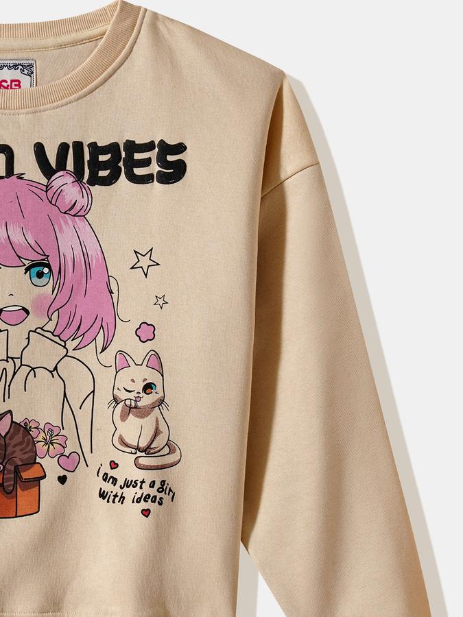 Girls Fleece Regular Fit Crew Neck Graphic Sweatshirt