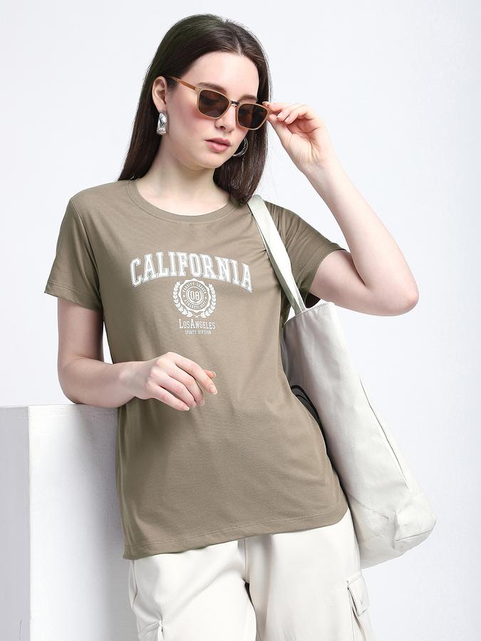 Women Cotton Regular Fit Crew Neck Slogan T-shirt