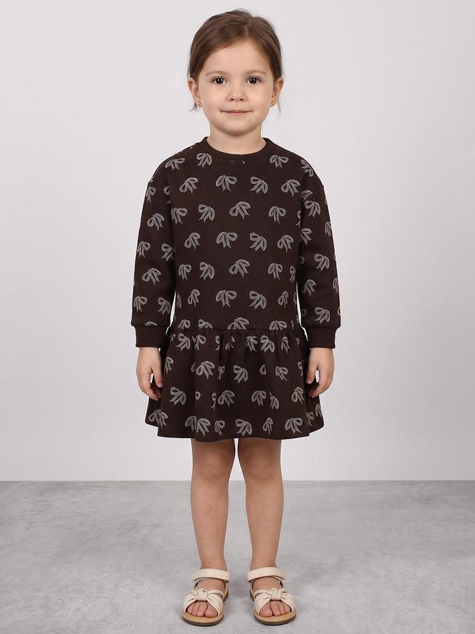 R&B Girls Brown Bow Print Fit and Flare Dress