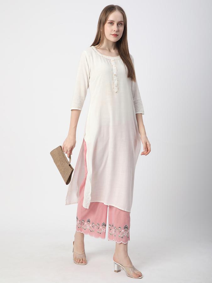 Women Cotton Blend Culottes Drawstring Embroidered Trousers