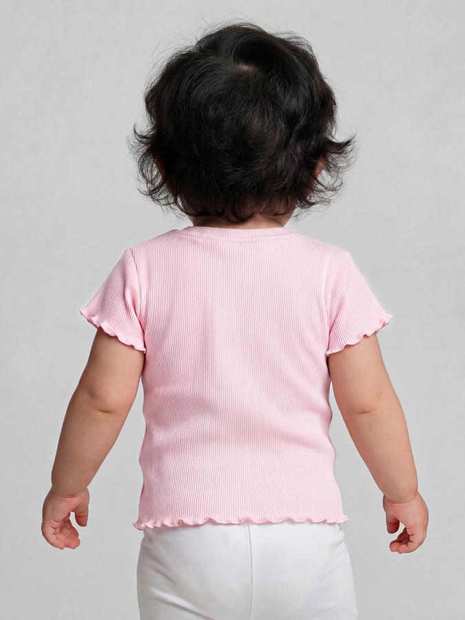 R&B Pink Graphic Print Girls Round Neck Regular Fit Short Sleeves T-Shirt 