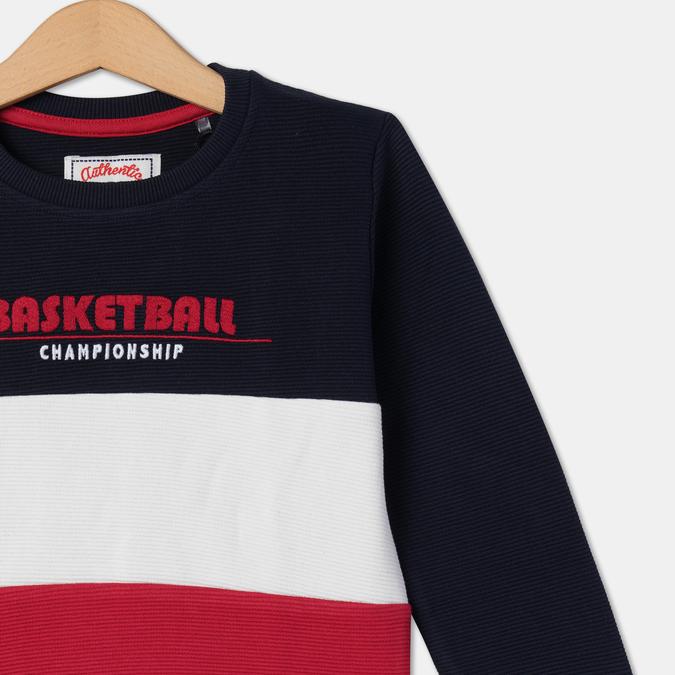 Boys Cotton Regular Fit Crew Neck Colour-block Sweatshirt