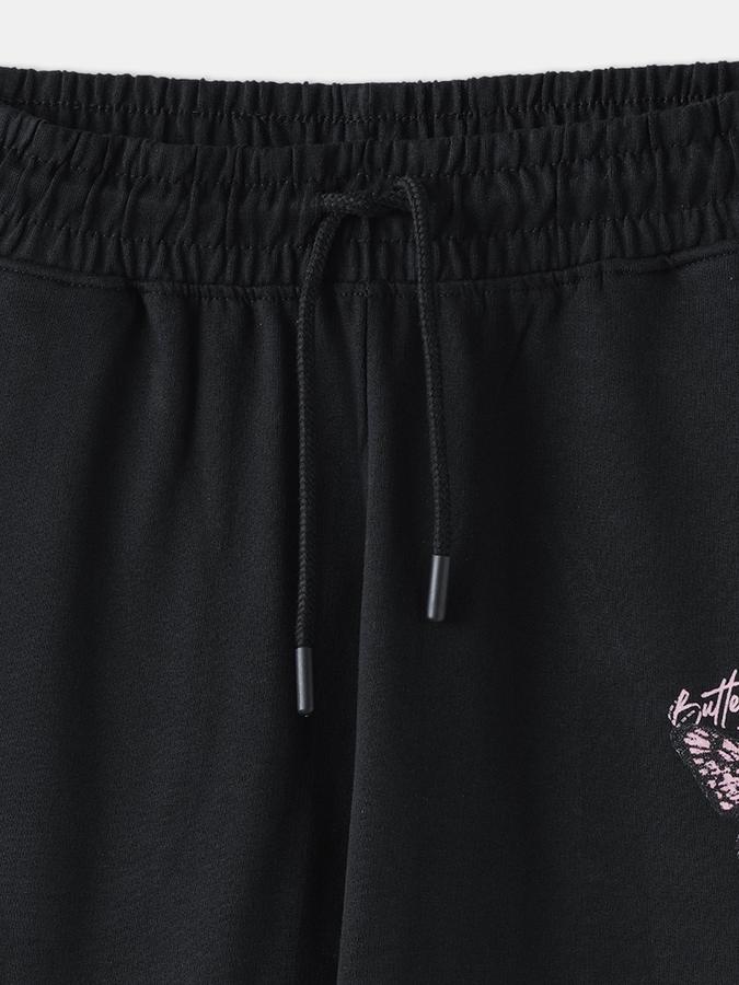 Girls Cotton Regular Fit Elastic Waist Cuffed Hem Joggers