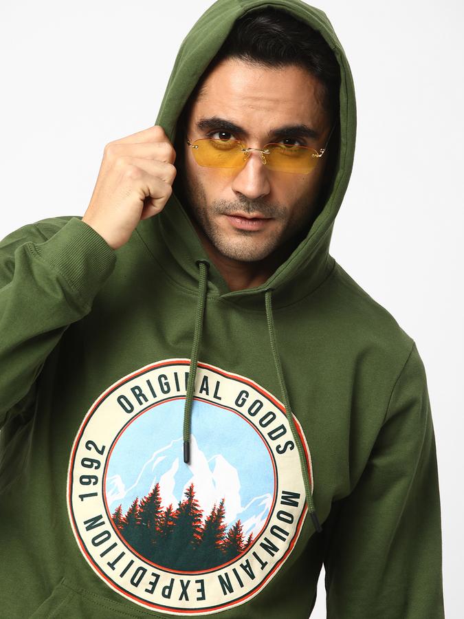 Men Cotton Regular Fit Hooded Graphic Sweatshirt