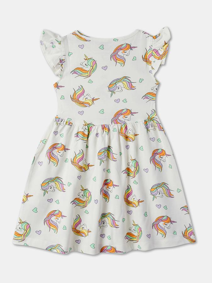 Girls Unicorn Print Short Sleeve Round Neck A-Line Dress