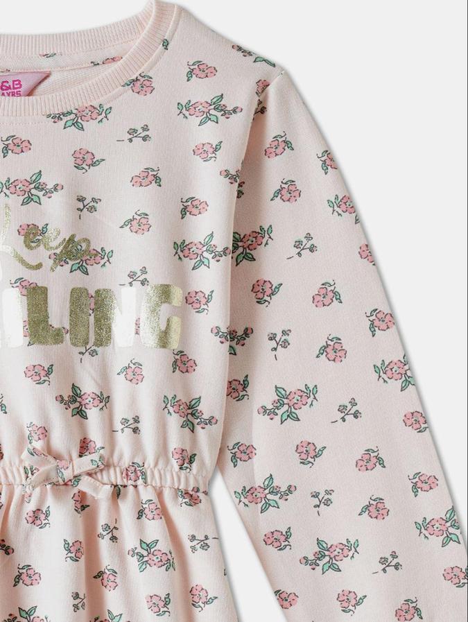 R&B Orange Floral Printed Girls Long Sleeves Dress