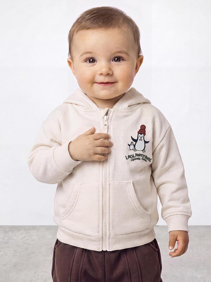 R&B Boys White Graphic Print Hooded Long Sleeves Sweatshirt