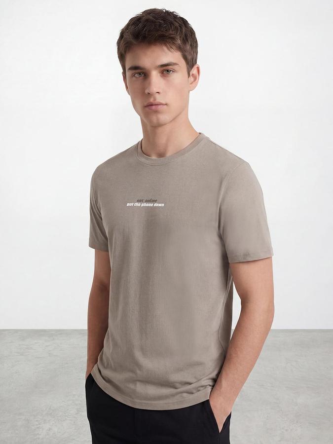 R&B Beige Men Printed Short Sleeves Tshirt