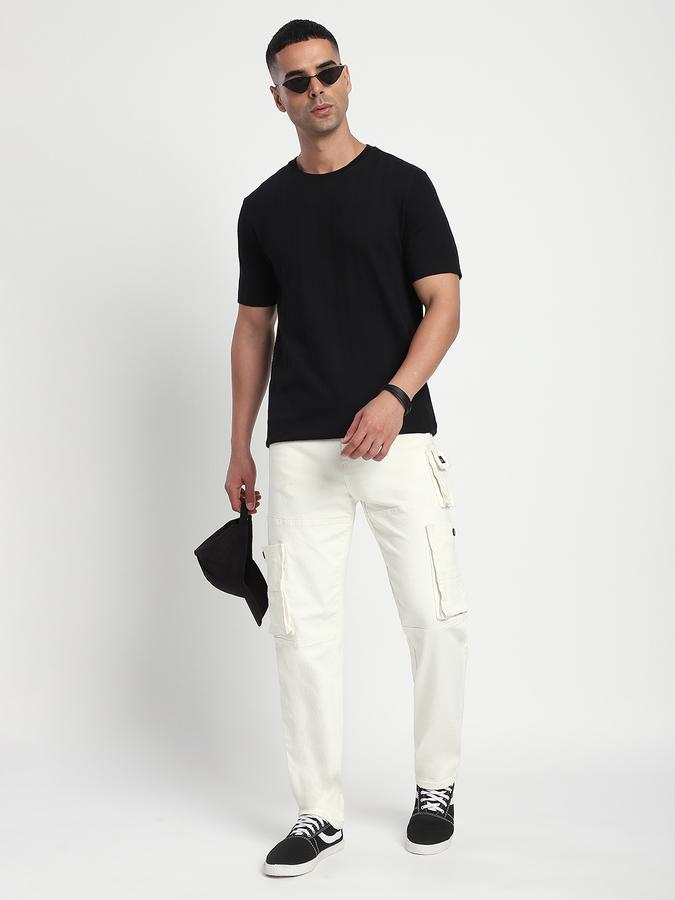 Men Cotton Regular Fit Crew Neck Textured T-shirt