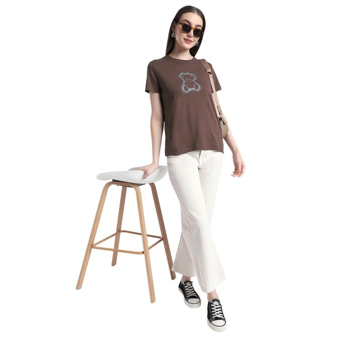 Women Cotton Regular Fit Round Neck Graphic T-shirt