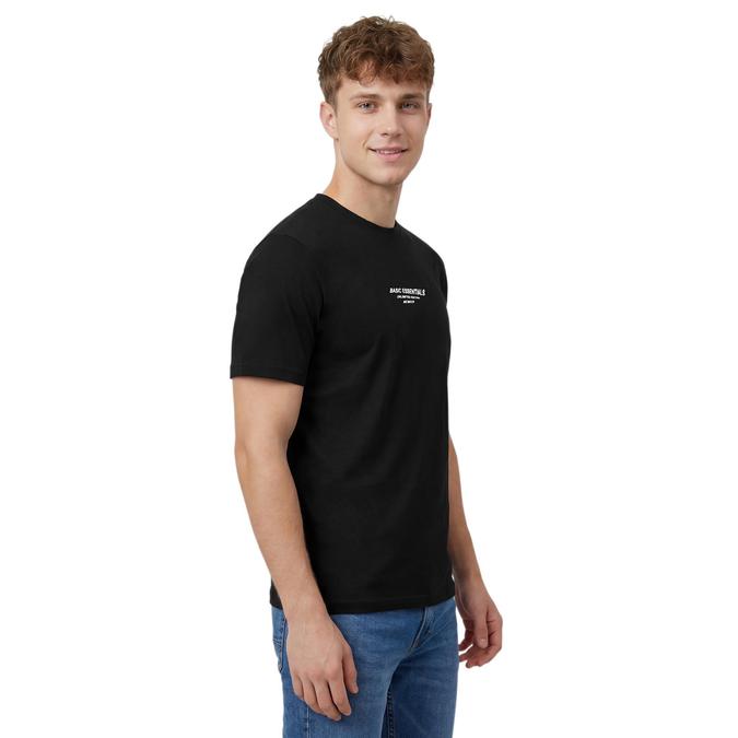 R&B Men Black Cotton Printed Round Neck T-Shirt