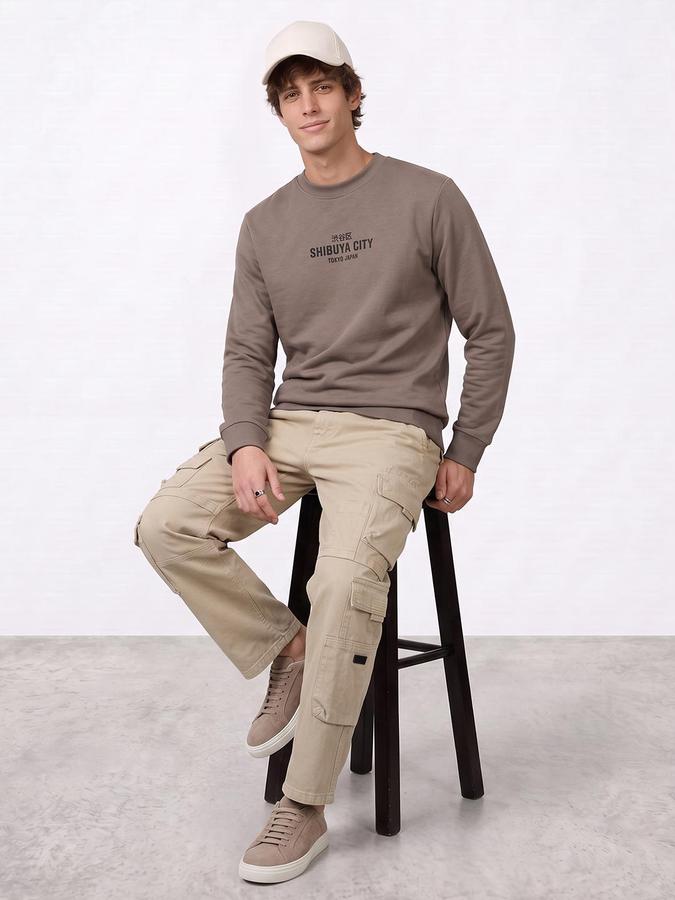 R&B Men Frappe Typography Print Round Neck Long Sleeves Sweatshirt