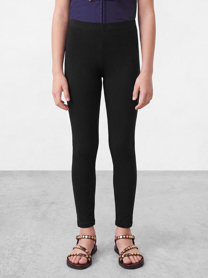 R&B Girls Solid Black Ankle Length Leggings