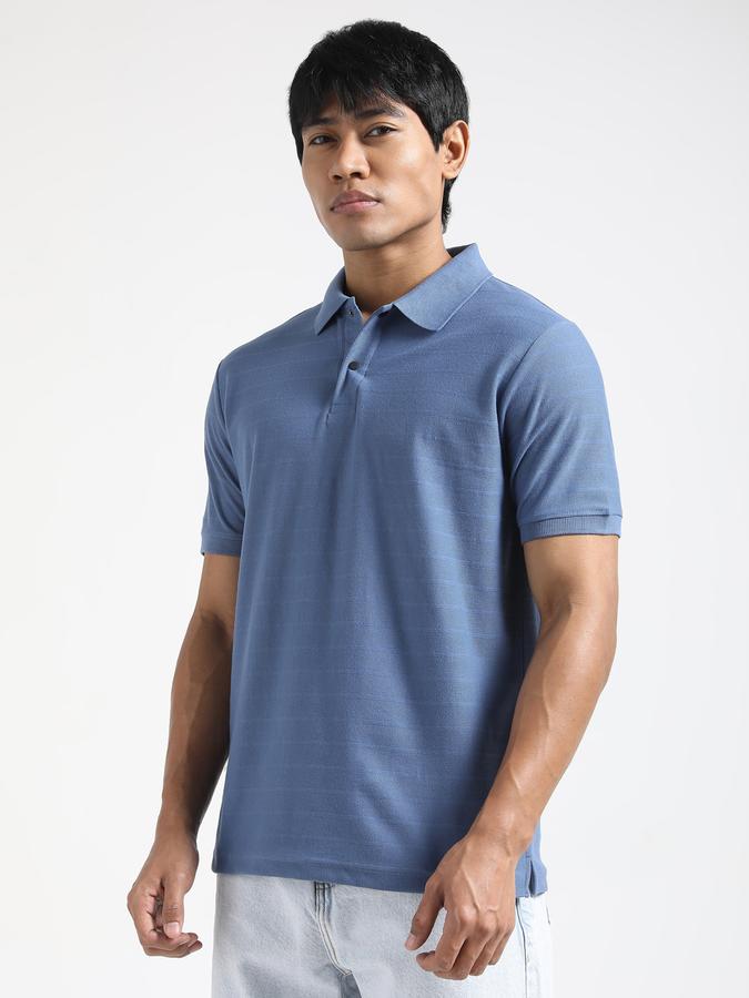 Men Cotton Regular Fit Polo Neck Textured T-shirt