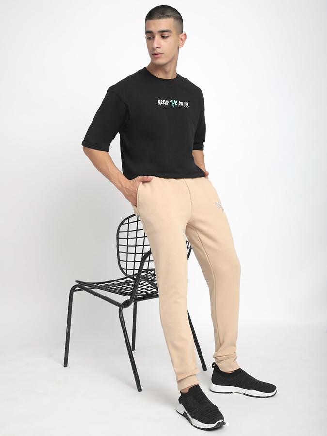 Men Cotton Blend Regular Fit Drawstring Waist Cuffed Hem Trackpants