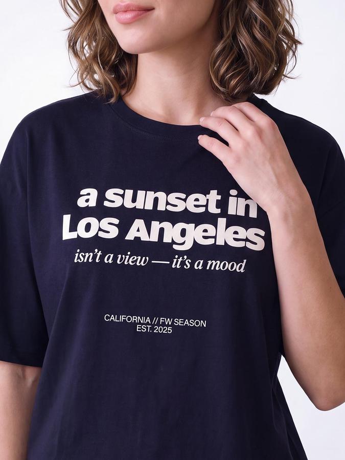 R&B Women Dark Blue Typography Pure Cotton Round Neck Short Sleeves T-Shirt
