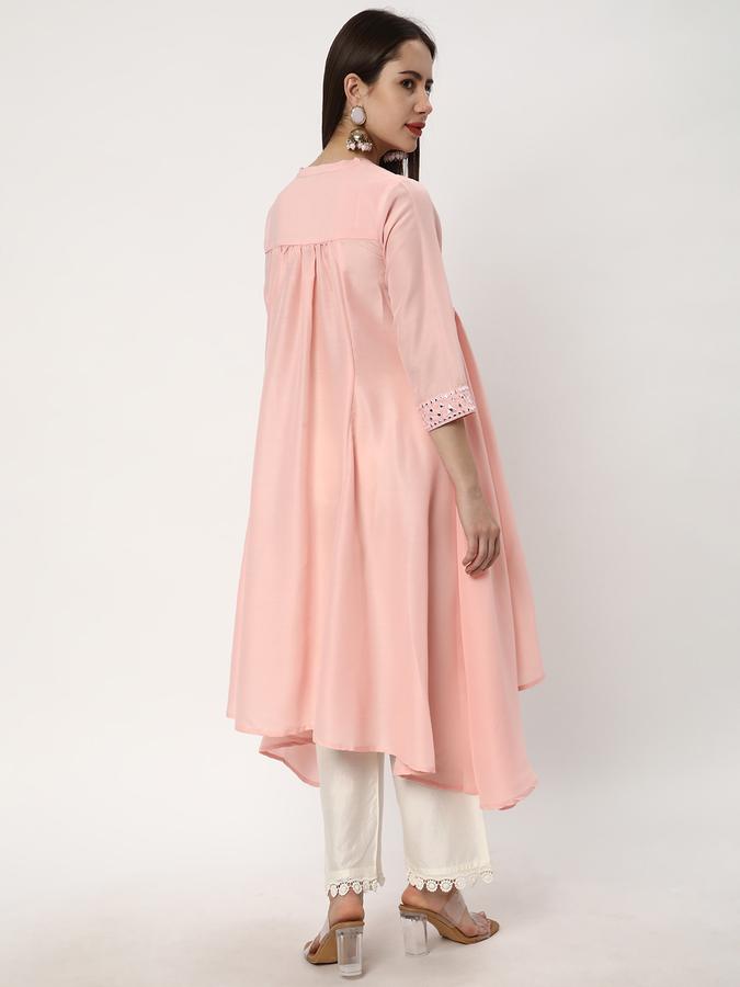 Women Poly Blend Regular Fit Mandarin Collar Embellished Kurta