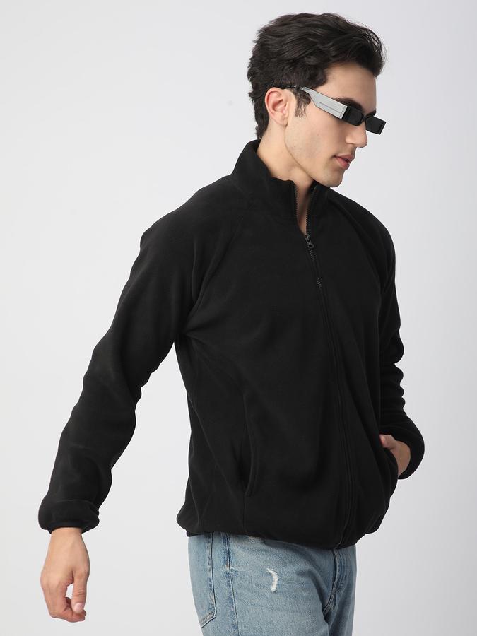Men Fleece Regular Fit High Neck Zip Up Sweatshirt