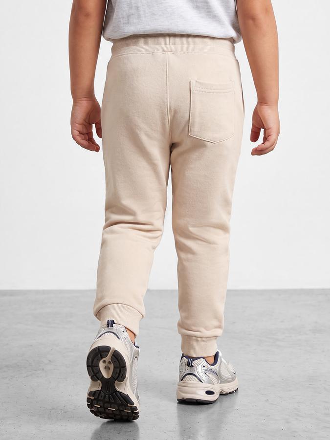 R&B Boys Beige Printed Pure Cotton Mid Rise Joggers