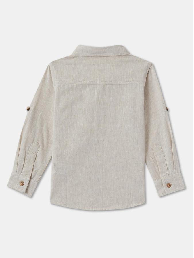 R&B Boys Beige Long Sleeves Solid Shirt
