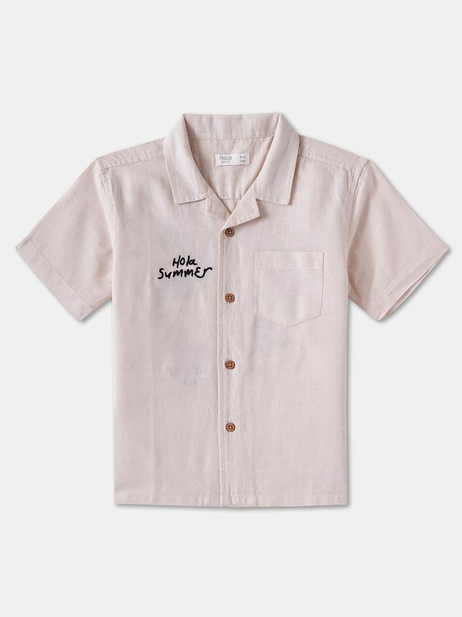 Boys Linen Relaxed Fit Short Sleeve Camp Collar Shirt